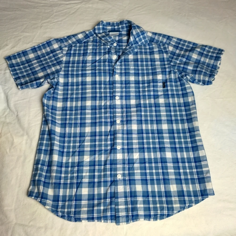 Columbia Shirt Mens size M  Blue Plaid Regular Fit Button Up Camp Casual Outdoor